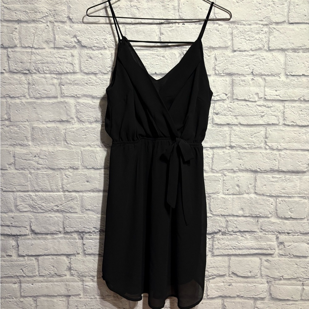 Monteau Black Sleeveless Faux Wrap Mini Dress Small S
